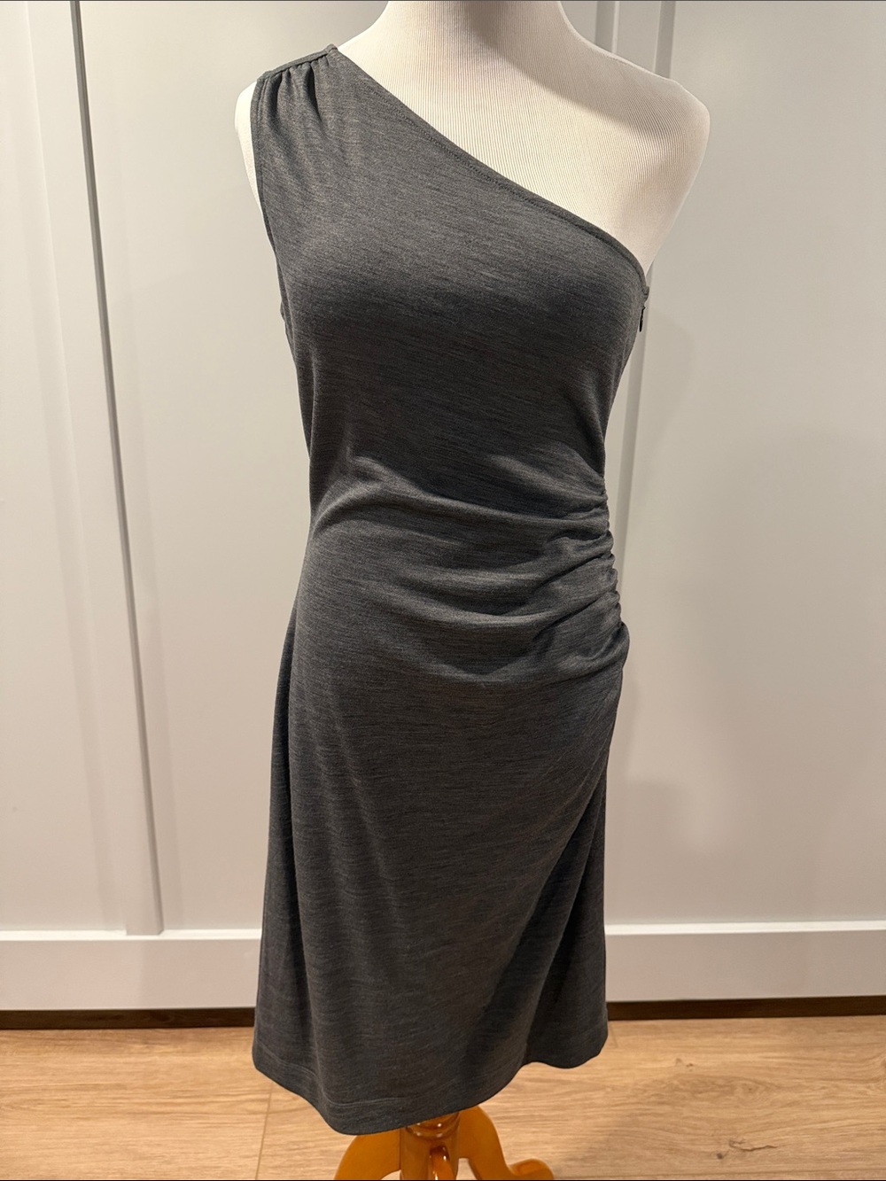 Banana Republic One-Shoulder Ruched Dress - Charcoal Gray